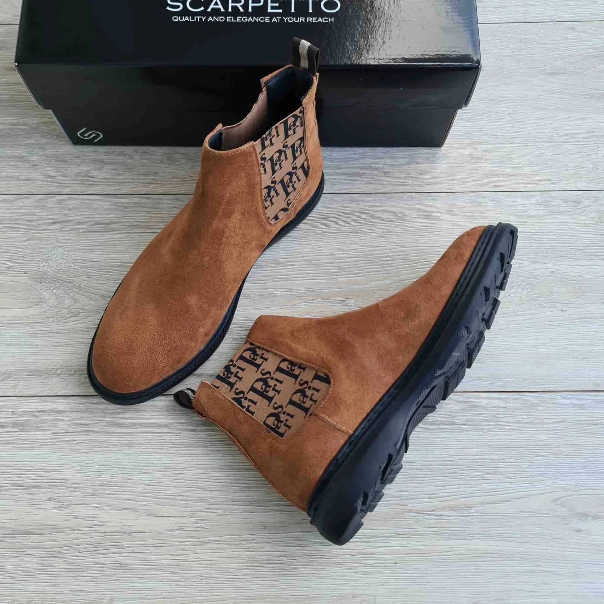 Paris Tan Men's Genuine Suede Leather Boots